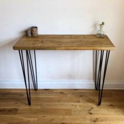 Rustic Console Table Reclaimed Scaffold Board With Black Hairpin Legs - thumbnail 3