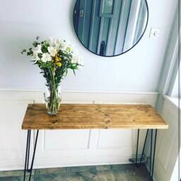 Rustic Console Table Reclaimed Scaffold Board With Black Hairpin Legs - thumbnail 2