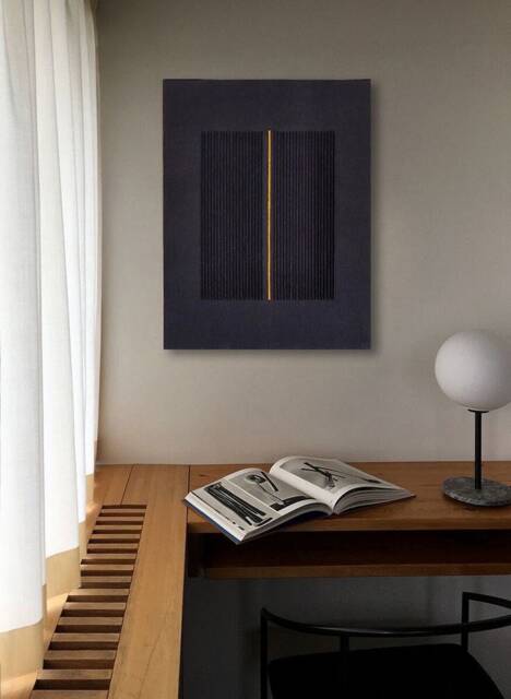Zen Canvas Wall Art Minimalist Cotton Embroidery Artwork, Japanese Style Black Modern Home Decor, Neutral Tones Hanging - image 1