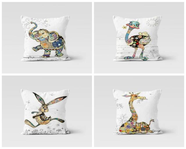 Elephant, Ostrich, Rabbit, Giraffe Pattern Children Pillow Case/Animal Book Reading Cushion Cover/Kid Room Decor/Garden Decoration Throw - image 1