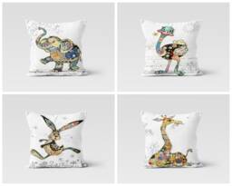 Elephant, Ostrich, Rabbit, Giraffe Pattern Children Pillow Case/Animal Book Reading Cushion Cover/Kid Room Decor/Garden Decoration Throw