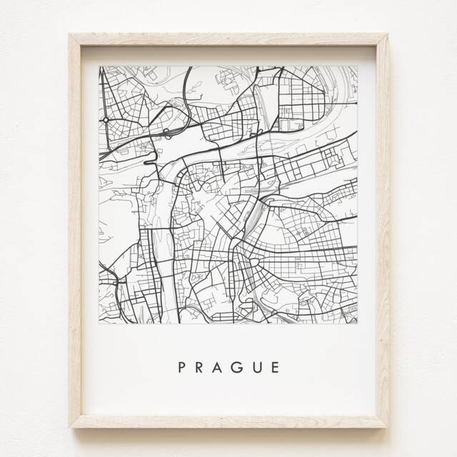 Prague Map Hand Drawn Street Czech Republic City Drawing Black & White - Art Print Wedding Gift European Travel Wall Decor - image 1