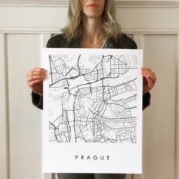 Prague Map Hand Drawn Street Czech Republic City Drawing Black & White - Art Print Wedding Gift European Travel Wall Decor - thumbnail 2