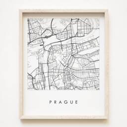 Prague Map Hand Drawn Street Czech Republic City Drawing Black & White - Art Print Wedding Gift European Travel Wall Decor - thumbnail 1