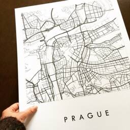 Prague Map Hand Drawn Street Czech Republic City Drawing Black & White - Art Print Wedding Gift European Travel Wall Decor - thumbnail 3