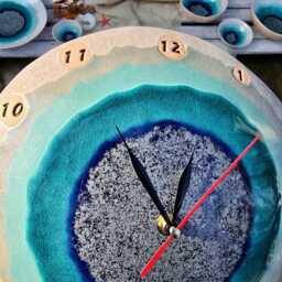 Handmade Ceramic Wall Clock - Crackle Blue Glaze, Modern Pottery Home Decor