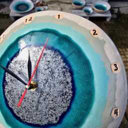 Handmade Ceramic Wall Clock - Crackle Blue Glaze, Modern Pottery Home Decor - thumbnail 3