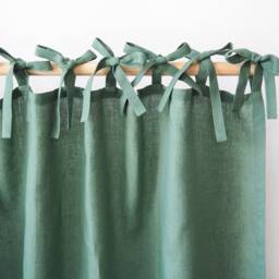 Green Tie Top Curtain Panel With Ribbons. Medium Linen - 160 G/M2 - 1 Pcs - thumbnail 2