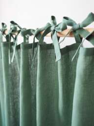 Green Tie Top Curtain Panel With Ribbons. Medium Linen - 160 G/M2 - 1 Pcs - thumbnail 1