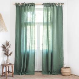 Green Tie Top Curtain Panel With Ribbons. Medium Linen - 160 G/M2 - 1 Pcs - thumbnail 3