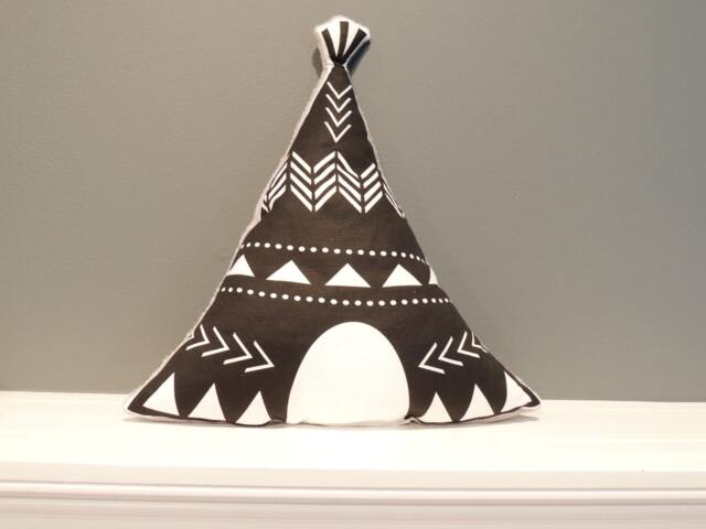 Teepee Pillow, Modern, Minky, Nursery, Baby, Neutral, Toddler, Grey, Black, White - image 1