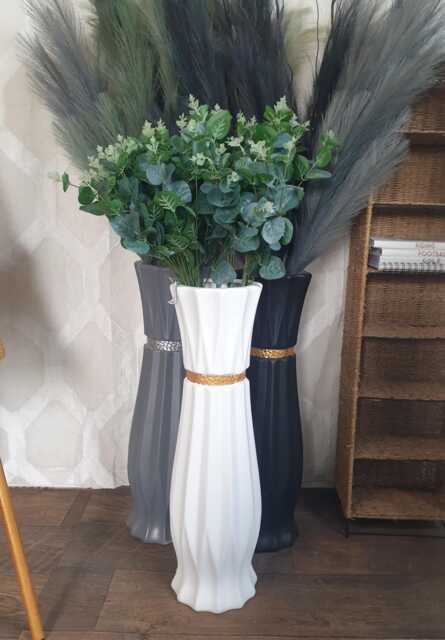 Tall White With Gold Band Ceramic Urn Vase To Create Artificial Or Dried Flower Arrangements 60cm Floor Standing Vase For Willows Pampas - image 1