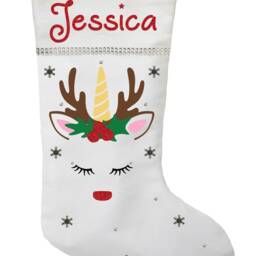 Personalized Unicorn Reindeer Christmas Stocking Handmade Cotton Holiday Decor - thumbnail 2