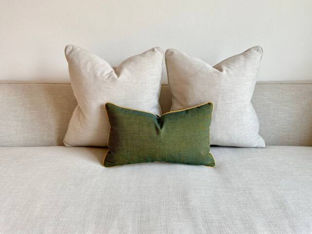 Duchess Green Wool Pillow Cover Modern Minimalist With Gold Trim - 12x20 - image 1