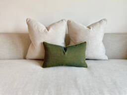 Duchess Green Wool Pillow Cover Modern Minimalist With Gold Trim - 12x20