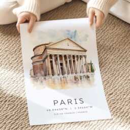 Panth??on Paris Art Card, Travel Poster, Wall Art, Landmarks, Gallery Collection, Print Collection - thumbnail 2