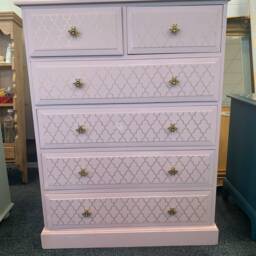 Chest Of Drawers Painted Bespoke Moroccan Geometric Bee Elephant Handles Stencilled - thumbnail 3