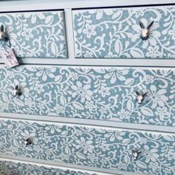 Chest Of Drawers Painted Bespoke Moroccan Geometric Bee Elephant Handles Stencilled - thumbnail 2