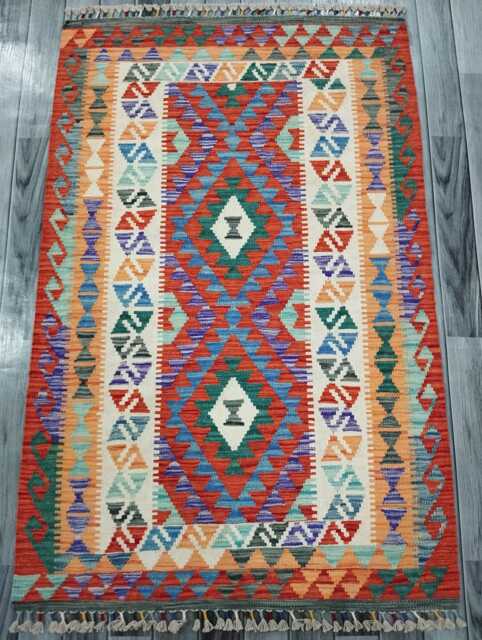 Multicolour Rug, Handmade Artisan Afghan Turkish Scandinavian Navajo Bohemian Flatweave Wool Kilim 155x99 cm - image 1