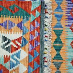 Multicolour Rug, Handmade Artisan Afghan Turkish Scandinavian Navajo Bohemian Flatweave Wool Kilim 155x99 cm - thumbnail 3