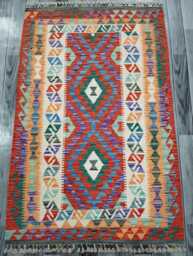 Multicolour Rug, Handmade Artisan Afghan Turkish Scandinavian Navajo Bohemian Flatweave Wool Kilim 155x99 cm - thumbnail 1