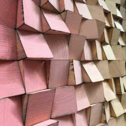 Wood Wall Art - Handmade Sound Diffuser Red Gold Brown Decor - thumbnail 4
