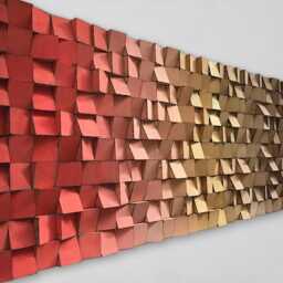 Wood Wall Art - Handmade Sound Diffuser Red Gold Brown Decor - thumbnail 2