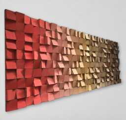 Wood Wall Art - Handmade Sound Diffuser Red Gold Brown Decor - thumbnail 1