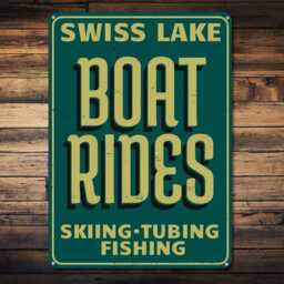 Swiss Lake Boat Rides Metal Sign, House Decor, Boating Fishing Cabin Wall Art, Nautical Skiing Tubing Sign - thumbnail 2