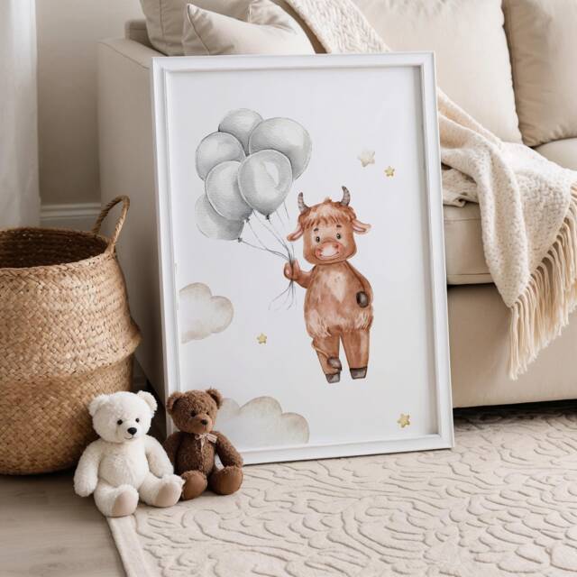 Highland Cow Nursery Print, Decor, Gift, Kids Farm Bedroom Watercolor Digital Set Of Three - image 1