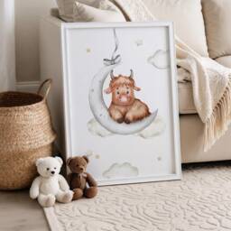 Highland Cow Nursery Print, Decor, Gift, Kids Farm Bedroom Watercolor Digital Set Of Three - thumbnail 2
