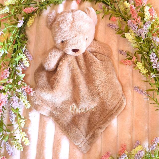Personalised Teddy Bear Comforter For Newborn Baby - Custom Embroidered Name Comfort Blanket Boys & Girls - image 1