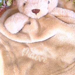 Personalised Teddy Bear Comforter For Newborn Baby - Custom Embroidered Name Comfort Blanket Boys & Girls - thumbnail 2