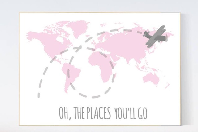 Pink World Map Nursery Decor Travel Wall Art - image 1
