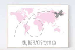 Pink World Map Nursery Decor Travel Wall Art - thumbnail 1