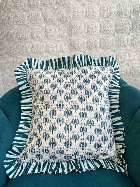 Quilted Cushion Pure Soft Cotton Cover - Wisconsin Floral Home Decor Interiors Bed Bedroom Living White Blue Aqua - image 1