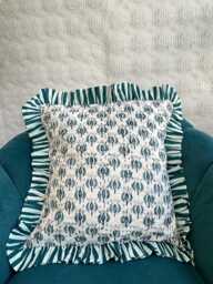 Quilted Cushion Pure Soft Cotton Cover - Wisconsin Floral Home Decor Interiors Bed Bedroom Living White Blue Aqua - thumbnail 1