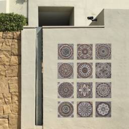 8 Hand-Painted Ceramic Tiles Ethnic Mandala Wall Art, Matt Brown - 30cm/11.8 - thumbnail 4