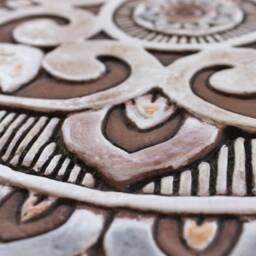 8 Hand-Painted Ceramic Tiles Ethnic Mandala Wall Art, Matt Brown - 30cm/11.8 - thumbnail 3