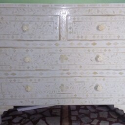 Designer Bone Inlay White Floral Pattern Chest Of 4 Drawers - thumbnail 2