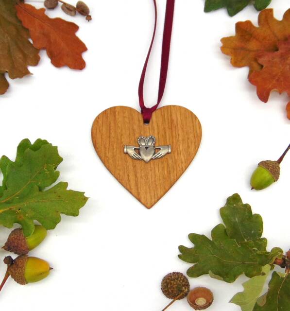 Claddagh Oak Heart Ornament, Celtic Gifts, Irish Wedding Gift, Handmade Gift For Mum Wife Daughter - image 1