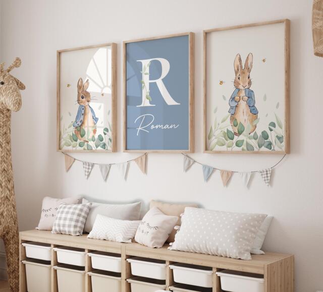 Set Of 3 Peter Rabbit Nursery Print, Beatrix Potter Prints, Bedroom Art, Decor, Kids New Baby Gift - image 1