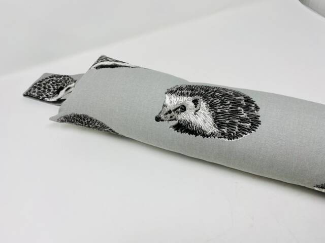 Grey Hedgehog Draft Excluder, Mustard Print Draught Gift For Her, Home Decor, Animal Christmas Gift - image 1