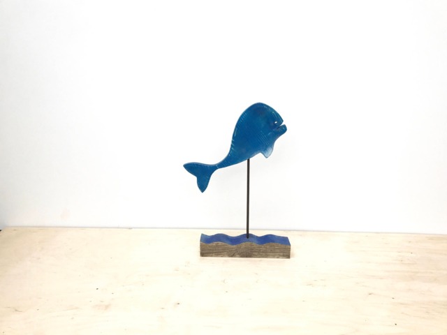 Blue Flying Fish Statue Reclaimed Wood Coastal Decor - image 1