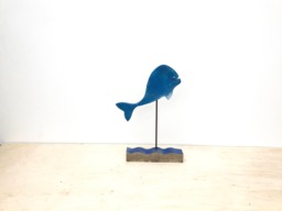Blue Flying Fish Statue Reclaimed Wood Coastal Decor - thumbnail 1