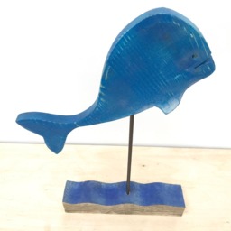 Blue Flying Fish Statue Reclaimed Wood Coastal Decor - thumbnail 2