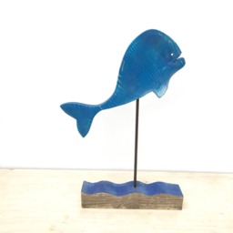 Blue Flying Fish Statue Reclaimed Wood Coastal Decor - thumbnail 3