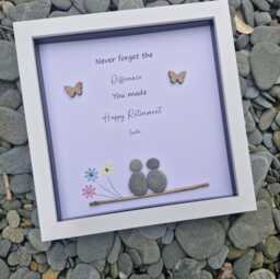 Retirement Personalised Frame, Good Luck Present, Pebble Art Picture Framed Wall Art, Home Decor Gift. Handmade Boxed Family, Friends - thumbnail 1