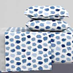 Indigo Dots Sheets - Watercolor in Blue By Dinamae Spots Paint Droplets Cotton Sateen Sheet Set Bedding Spoonflower