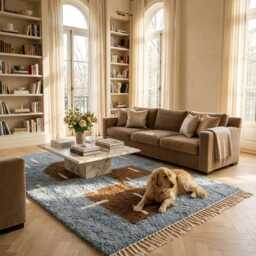 Moroccan Rug Blue Brown Abstract - Beni Ourain Steel Geometric Blocks - thumbnail 3